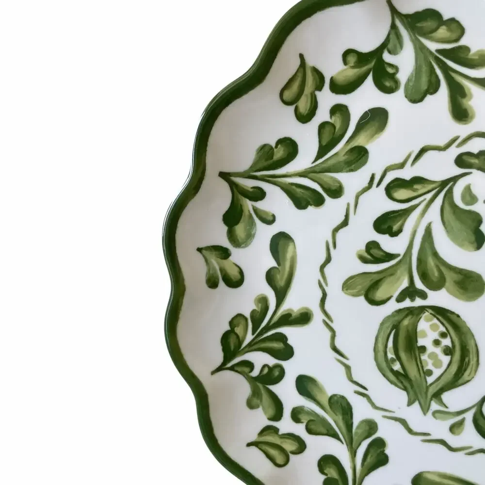 Shabby Chic Green Floral Melamine Dinner Plates 11in Set of 4 Indoor Outdoor NEW